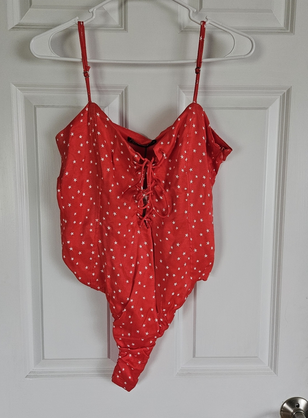 Zara Red Star Print Lace-Up Bodysuit